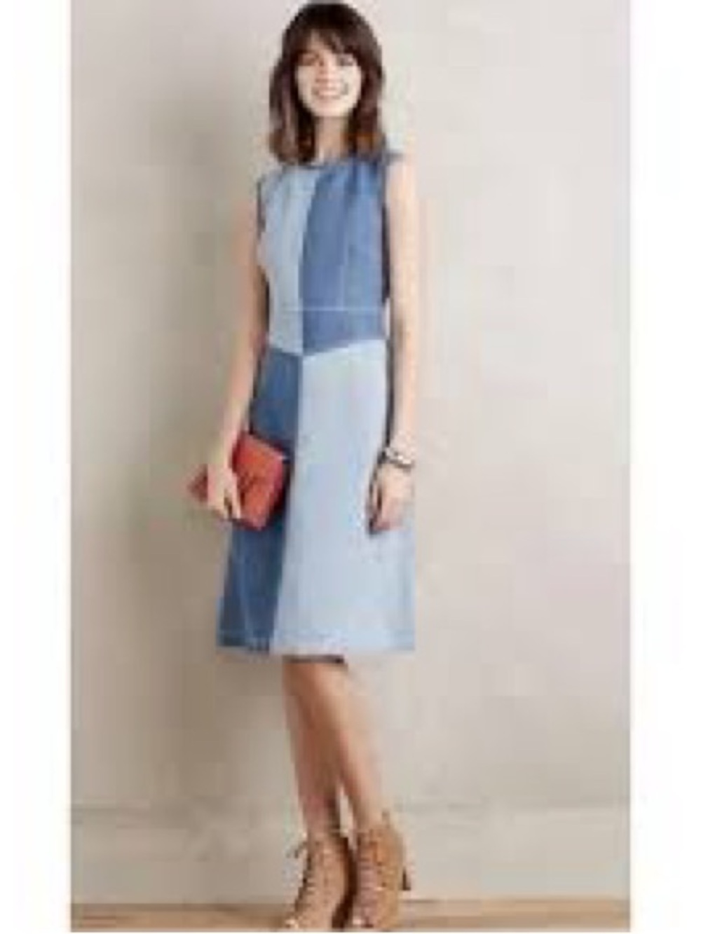 HOLDING HORSES Two-Tone Blue Denim Midi Dress
